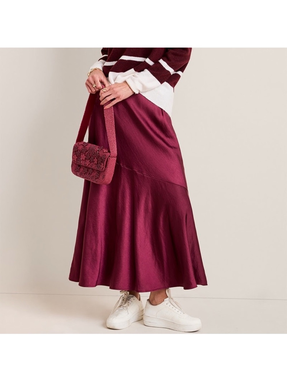 Francesca's Collections Wine A-Line Midi Skirt